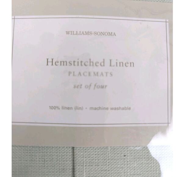 WILLIAMS-SONOMA New! HEMSTITCH 100% LINEN 4 PLACEMATS Lt Green NIP HUNGARY 14X20 - Picture 2 of 6